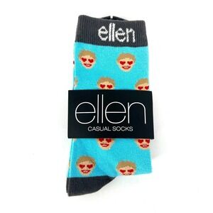 Ellen Degeneres Show Face Emoji‎ Casual Socks Blue Yellow One Size Fits All NWT